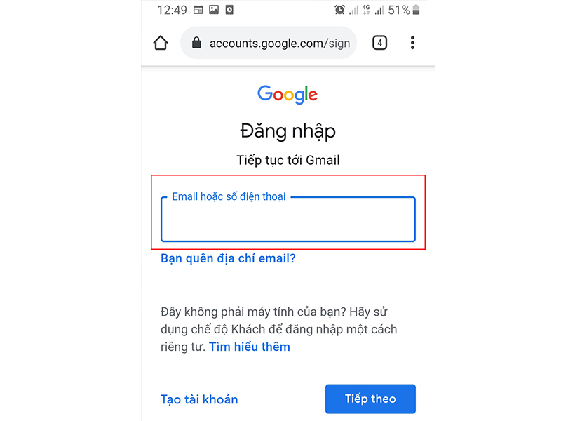 Cách đăng nhập Gmail trên điện thoại ảnh 2