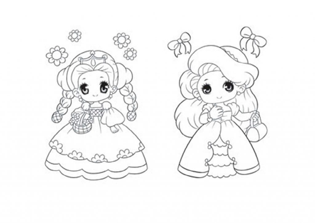 tranh tô màu cho bé 2 cô công chúa nhỏ thời trang xinh xắn