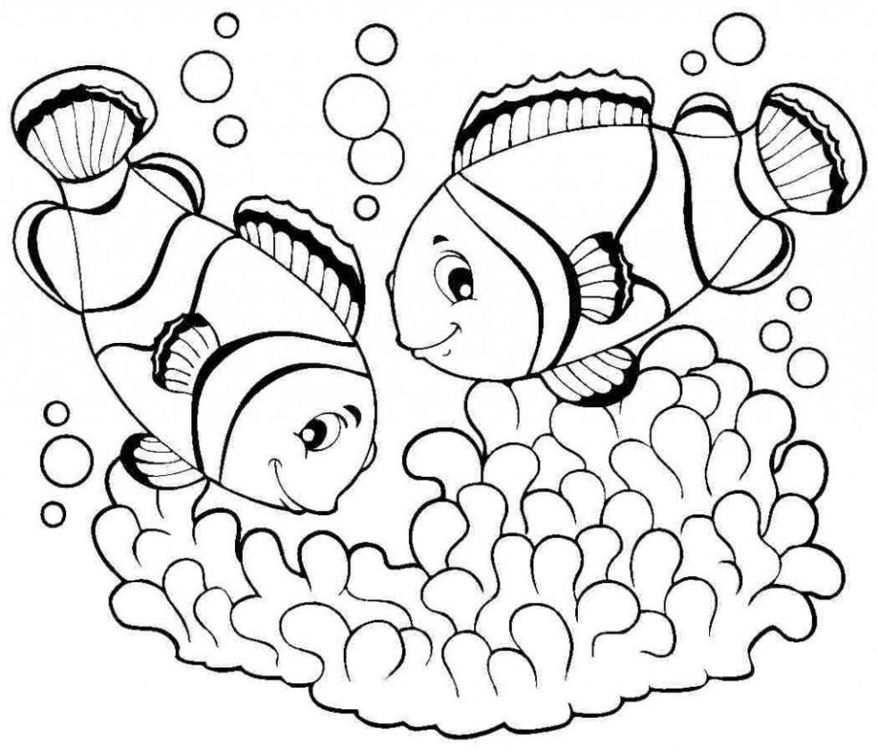 tranh tô màu cho bé 2 con cá đang bơi
