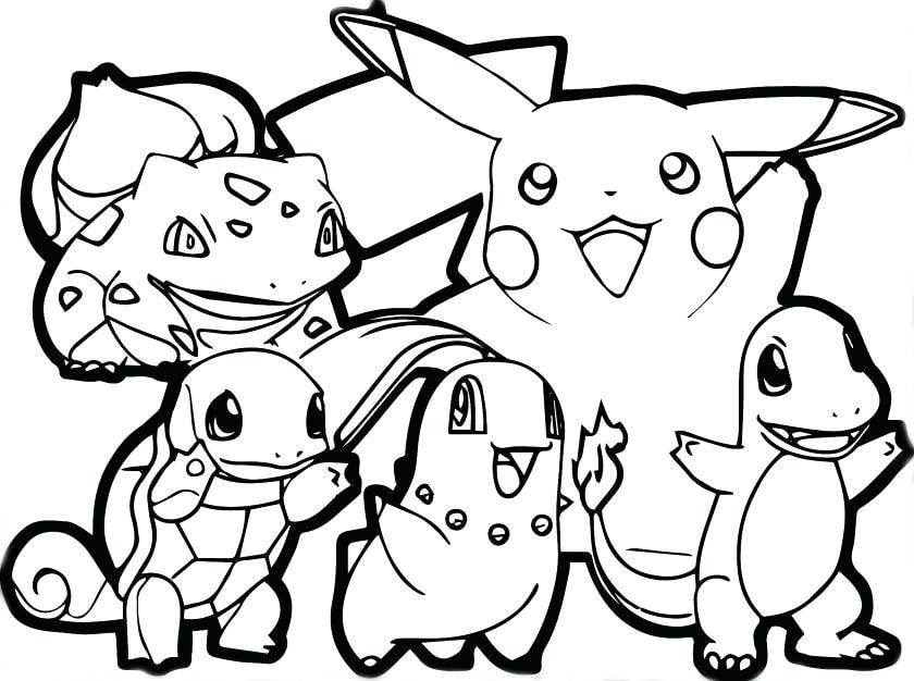 tranh tô màu cho bé 5 con pikachu đáng yêu