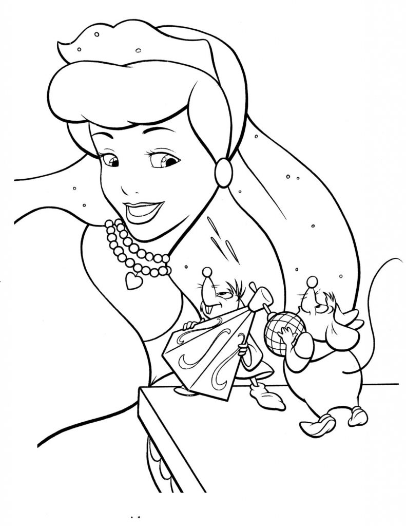 tranh tô màu cho bé công chúa cùng chuột nhỏ