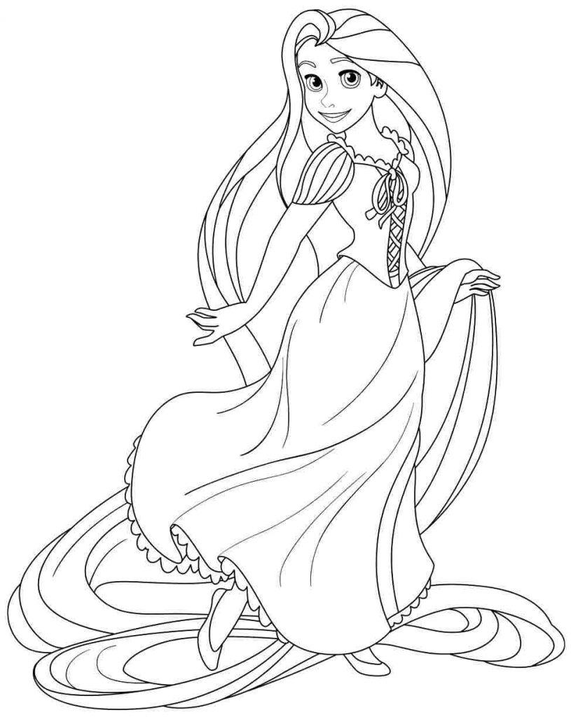 tranh tô màu cho bé công chúa múa với mái tóc dài