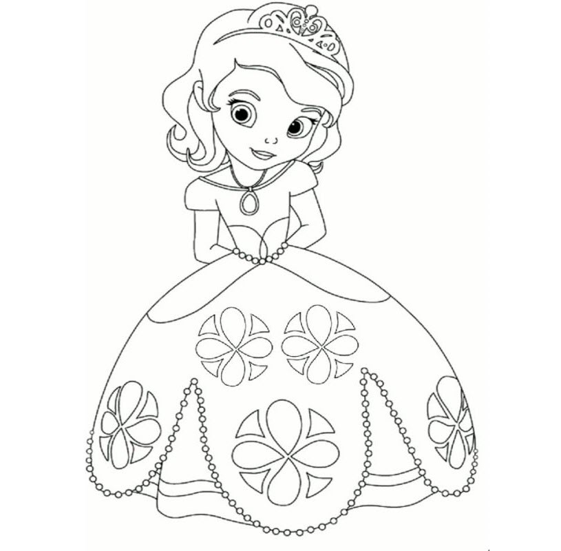 tranh tô màu cho bé công chúa váy hoa xinh xắn