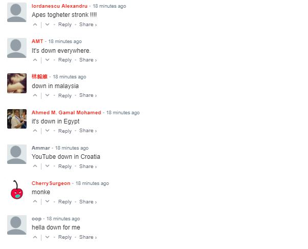 Bình luận Youtube bị sập 